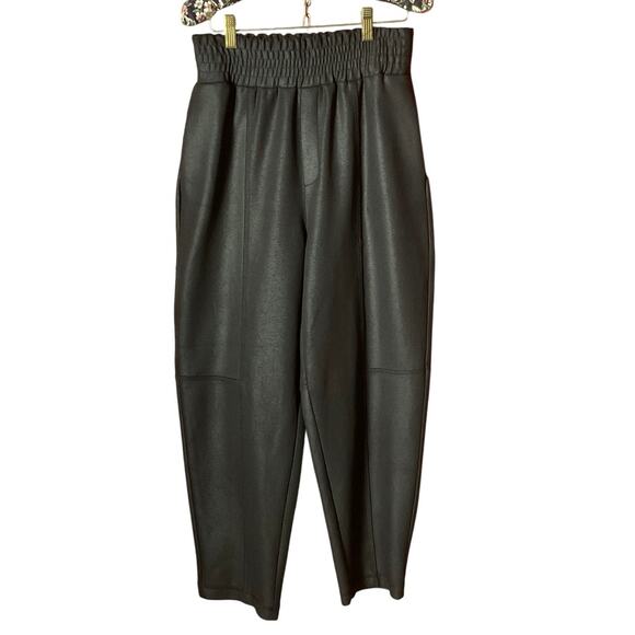 ZARA Jogger Pants Black  Faux Leather Size S High Waist Stretch - Picture 1 of 6